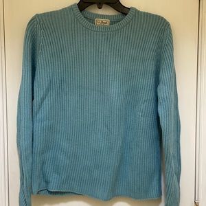 LL Bean light blue green ribbed crew neck sweater
